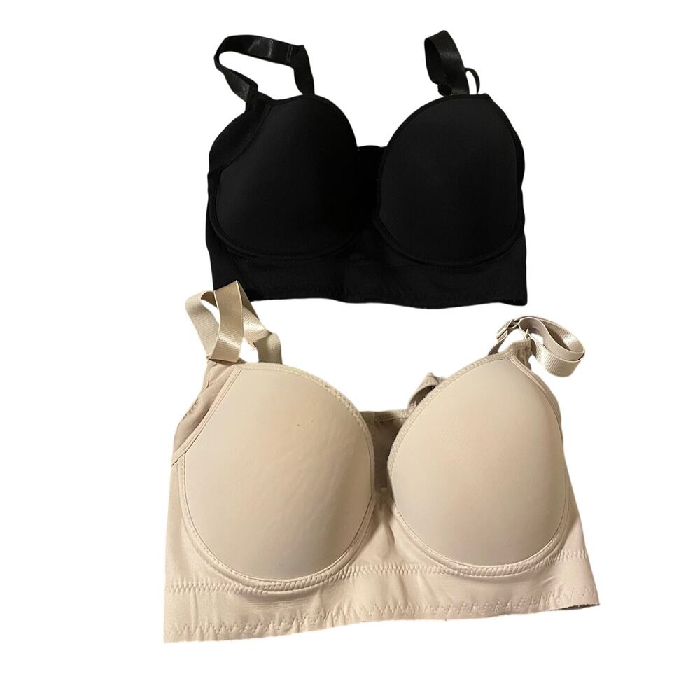 Womens 34E Bra Bundle 2 Pack Black Tan Nylon Spandex Everyday Comfort Bras